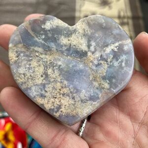 Gorgeous polished blue chalcedony heart palmstone